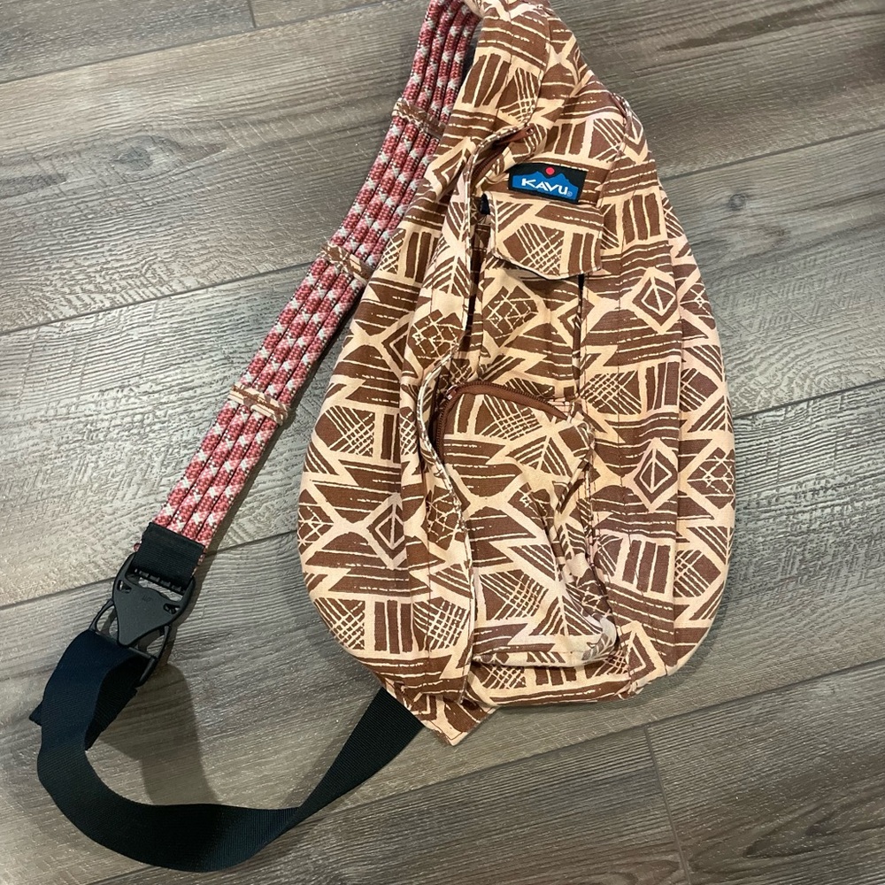 KAVU Geometric Brown and Red Messenger Bag